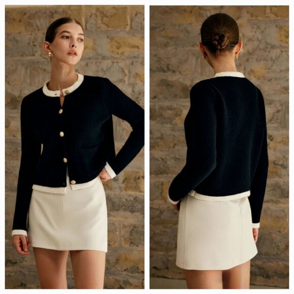 Commense Contrast Trim Jersey Cardigan Sweater. Size S - Picture 1 of 6